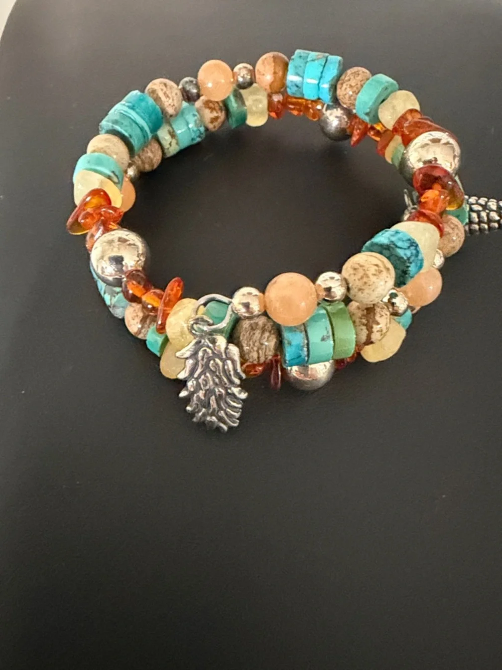 Carolyn Pollock Relios Multi Gemstone Multicolored Beaded Coil Wrap Bracelet - Picture 2 of 4